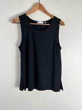 Habitat Black Sleeveless Jersey Knit Blouse Size Small Scoop Neck Relaxed Fit